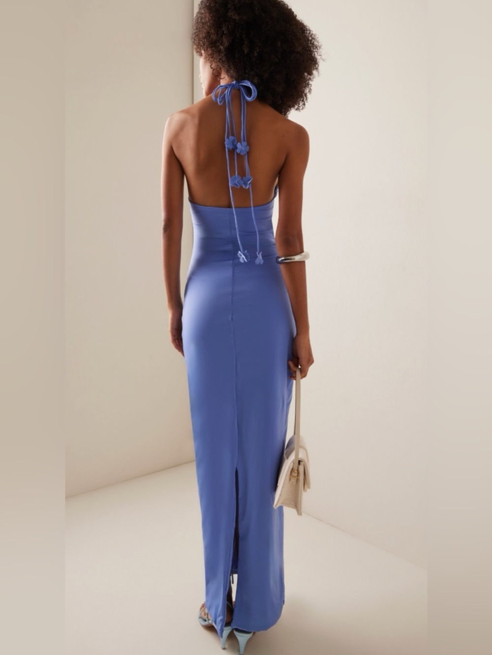 Maygel Coronel Back-Tie Halter Maxi Dress in Periwinkle Jersey